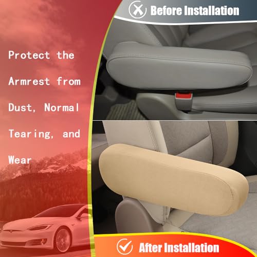 2PC Car Front Seat Armrest Covers (Beige-2PC)