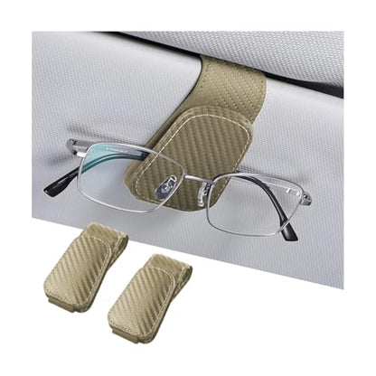 2PCS Sunglasses Holders for Car Sun Visor (2 Pack / Beige/Carbon Fiber)