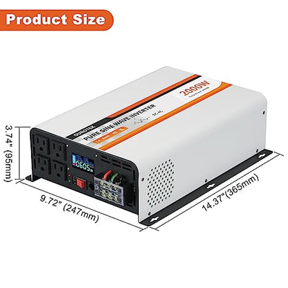 2000W Pure Sine Wave Inverter 12V DC to 120V AC Converter for Vehicles Boat Camping Outdoor Solar System (2000W-Wired / 12V)