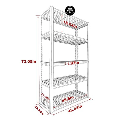 48" W x 24" D x 72" H Metal Storage Shelves (48.43" W x 23.98" D x 72.05" H)