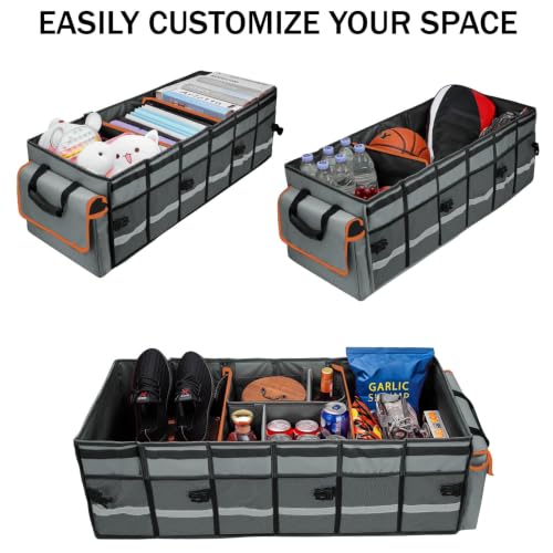 Car Trunk Organizer and Storage with Removable Leakproof Cooler Bag (Grey / Large)