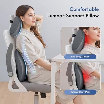 Lumbar Support Pillow and Neck Pillow for Office Chair Car (Gray / 2 Pieces)