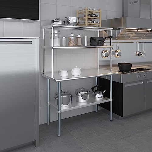 Stainless Steel Work Table Double Tier Overshelf (24" x 48" Work Table + 18" Overshelf)