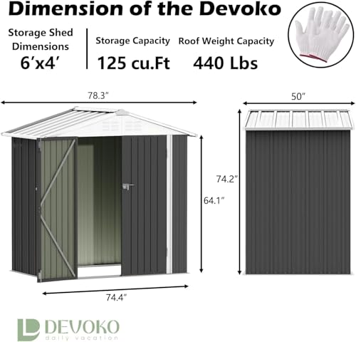6x4 FT Outdoor Storage Shed (Gray / 6x4 FT)
