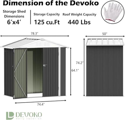 6x4 FT Outdoor Storage Shed (Gray / 6x4 FT)