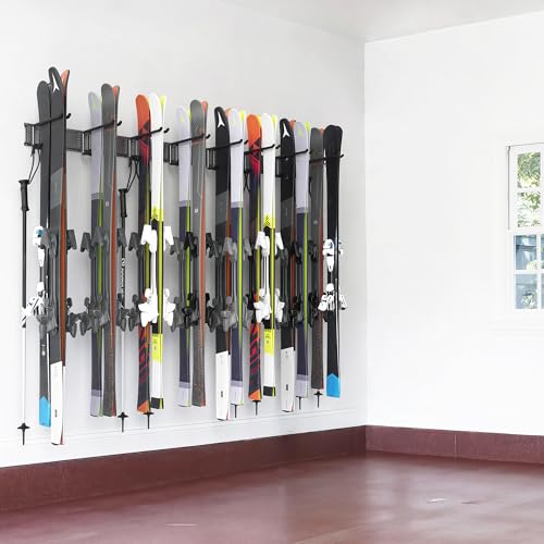 Ski Rack Wall Mounted Ski Storage Rack (8 Ski Hooks)