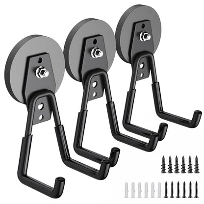 3Pcs Heavy Duty Storage Magnetic Utility Hooks Large Garage Strong Extra Magnet Hooks Hanger with Anti (2.6" Magnet-3 Pack-Black)
