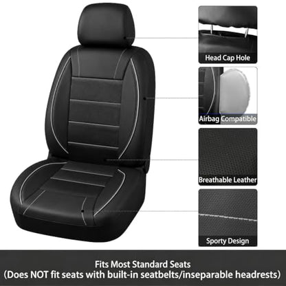 10 PCS Leather Car Seat Covers Front Seats Set (Steering Wheel Cover Set / Black and grey)