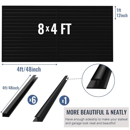 Slatwall Panel Garage Organizer PVC Slatwall Heavy Duty Wall Mounted Rack (Black / 4ft x 8ft)