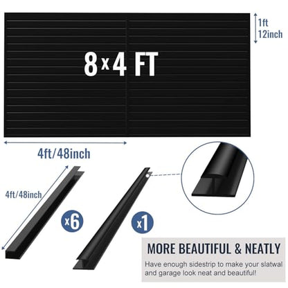Slatwall Panel Garage Organizer PVC Slatwall Heavy Duty Wall Mounted Rack (Black / 4ft x 8ft)