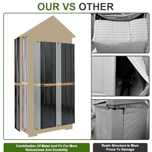 Wood & Metal Outdoor Storage Cabinet with Waterproof Roof (13.2"D x 31"W x 67"H)