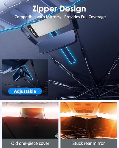 2025 Upgrade] Windshield Sun Shade Umbrella (61 x 31 in / Black+Sliver)