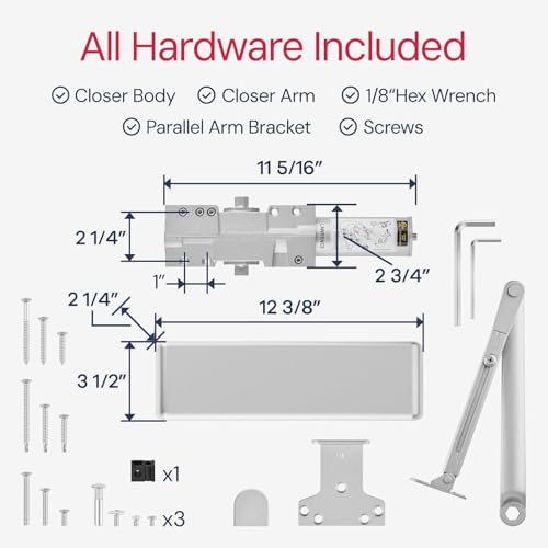 Extra Heavy Duty Door Closer Commercial Grade 1 (1 Pack / Aluminum (AL))