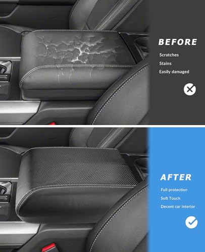 Center Console Cover for 2025 2026 Ford F150 Accessories Interior 2021 2022 2023 2024 Car Middle Arm Rest Armrest Lid Seat Cover Protector Elbow Cushion Pad (Carbon Fiber Texture / 2021-2026)