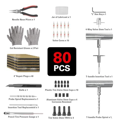 80 pcs Universal Tire Repair Kit with Plugs Heavy Duty Professional (80 pcs)