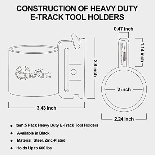 5-Pack E-Track Tool Holders, 600 Lbs Capacity, 2" Inner Diameter