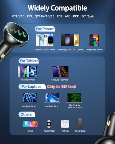 70W 4‑Port PD USB C Fast Car Charger Cigarette Lighter Adapter (Black)