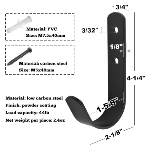10 Pack Black Steel J Hook