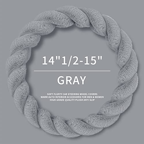 Luxury Fluffy Winter Car Steering Wheel Cover for Women Soft Warm Plush Cute Auto Accessories for Vehicle (Gray / Standard Size [14.75-15.15"] (37.5-38.5cm))