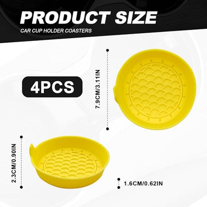 4 Pack Universal Cup Holder Coasters (Yellow)