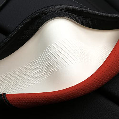Car Steering Wheel Covers for Women Padded Carbon Fiber PU Leather Cute Auto Interior Accessories for Vehicle (Red+Black / Standard Size[14.75-15.15"](37.5-38.5cm))