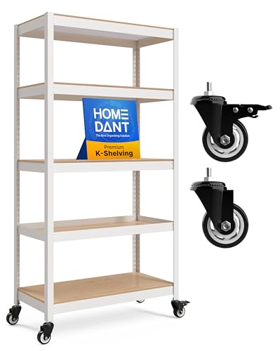 House White 36.2" W 5 Tier Rolling Storage Shelves Metal Cart (White / (Wheels) 36.2"W x 16.5"D)