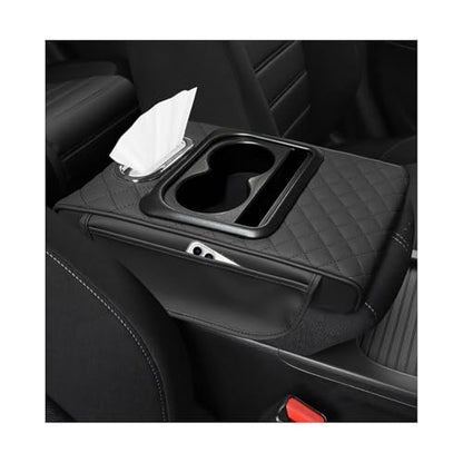 Car Center Console Armrest Pillow (Embroidered, Black)