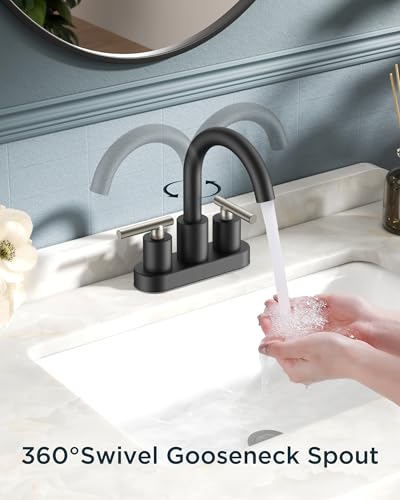 4 Inch Centerset Bathroom Sink Faucet Black and Brushed Nickel (Stainless Steel&Black)