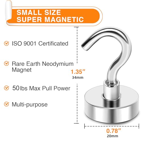 Magnetic Hooks 50Lbs+ Heavy Duty Magnet Hook for Cruise Cabins (Silver / 4Pack-50LB)