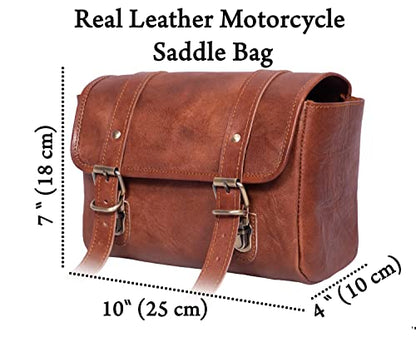 Genuine Leather Large Capacity Saddle Bag For Motorcycle Side Pouch Accessories Storage Panniers Motorbike Universal Handmade Saddlebags For Bike Commuters Handlebar Bicycle Brown Leather Tool Bag