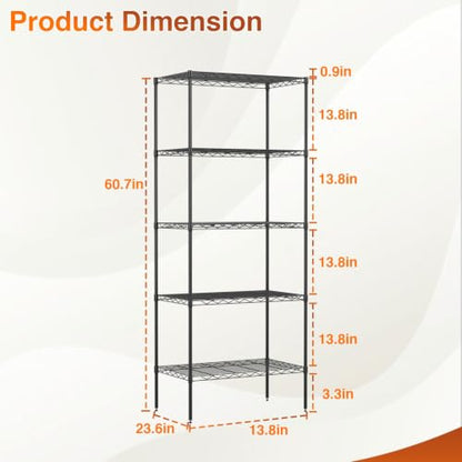 5 Tier Wire Shelf (Black / 14"D x 24"W x 60"H)