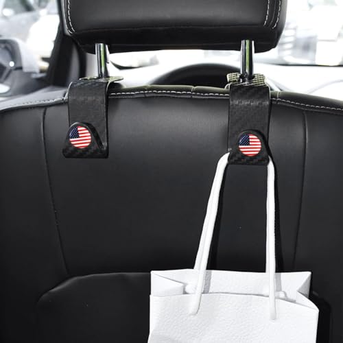 4 Pack Headrest Hooks for Vehicle Seats (Carbon Fiber/Red Flag)