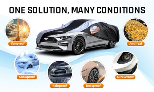 Mustang Car Cover Waterproof All Weather with Silver Strip Design (Custom Fit Ford Mustang)