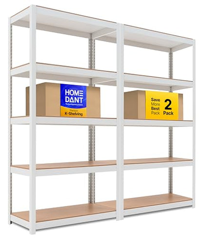 House 36.2" W 5 Tier Heavy Duty Garage Shelving Adjustable Metal Rack Storage Shelves Standing Shelf Unit Organizers Pantry Closet Office White 2Pack (White / 36.2"W x 16.5"D)