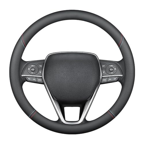 Nappa Premium Leather car Steering Wheel Cover (Black (red blue line))