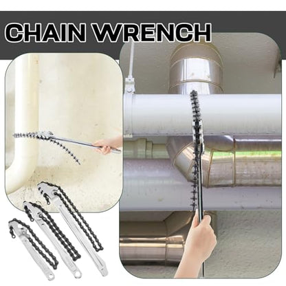3 Pcs Large Reversible Chain Oil Filter Wrench with 12 16 9 Inch Chain Wrench Adjustable Heavy Duty Carbon Steel Sturdy Pipe Fitting Tool Spanner for Ratcheting Universal (Silver)
