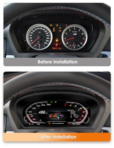 12.3” HD Screen1920*720 Digital Instrument Cluster Display for BMW 5 Series E60 E61 X5 E70 X6 E71 Support Wireless Apple Carplay Speedometer Upgrade Plug&Play Replacement