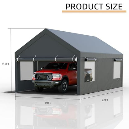 JY QAQA 10x20 FT Heavy Duty Carport with Removable Side Walls and Doors (Gray / 10x20 FT)