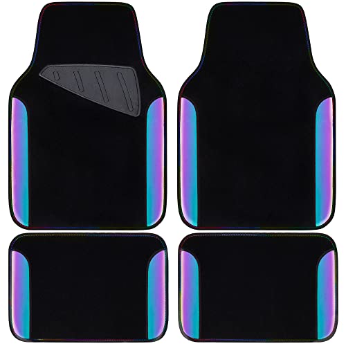 Chameleon Iridescent Reflective PU Leather&Waterproof Universal Carpet car Floor mats (Black and Reflective)