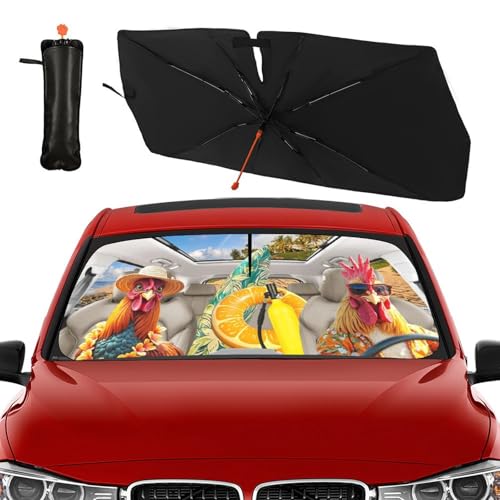 Funny Rooster Chicken Car Windshield Sunshade Umbrella Foldable (57X31 Inch / Color-0705-6)