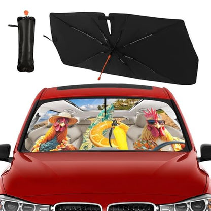 Funny Rooster Chicken Car Windshield Sunshade Umbrella Foldable (57X31 Inch / Color-0705-6)