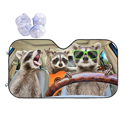 Raccoon Driving Car Windshield Sunshade Front Window Sun Visor Protector Foldable Shield Cover for Truck SUV (Black9 / Small)