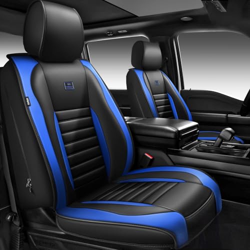 Nappa Leather Car Seat Covers Full Set (Black blue / Full Set)