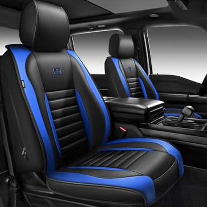Nappa Leather Car Seat Covers Full Set (Black blue / Full Set)