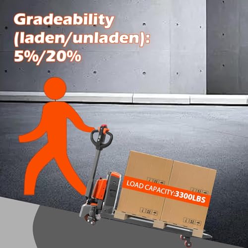 Tory Carrier Full Electric Power Pallet Jack Truck 3300lb Cap. 48" x 27" Fork Size (Orange-3300lbs)