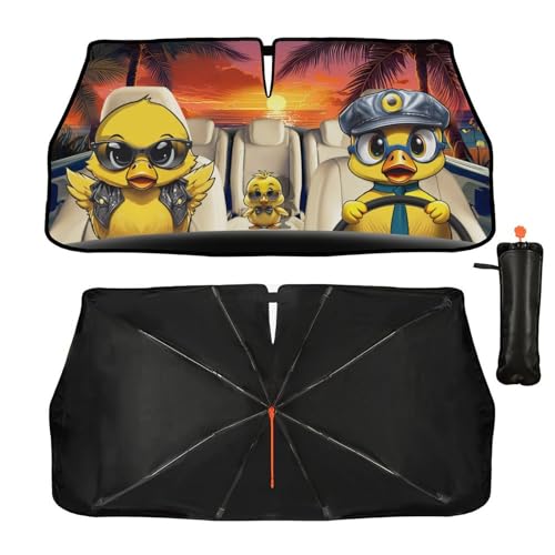Car Windshield Sunshade Umbrella Funny Duck Funny Sun Shade Cover Upgraded Sunshade Windshield Umbrella with 360° Bendable Handle for Protect Car Interior 57"x30" (Duck)