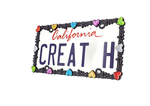 3D Shining Daisy Heart License Plate Frame from Pure Zinc Alloy Metal Perfect Plate Holder (Matt Black with Colorful Glitter, Luminously Heart)