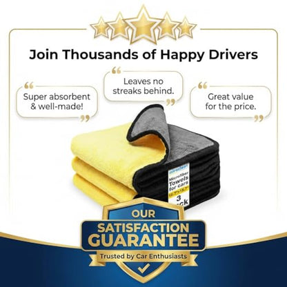 Microfiber Towels for Cars (15.7" x 15.7" - 3 Pack)