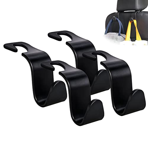4 Pack Car Headrest Hooks Holds 55lbs Seat Storage Organizer for Bags (Black)