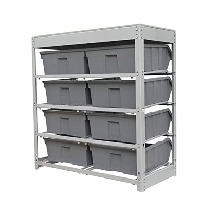 Bin Rack Boltless Steel Storage System Organizer with Plastic Bins (4 Tiers - 8 Bins)